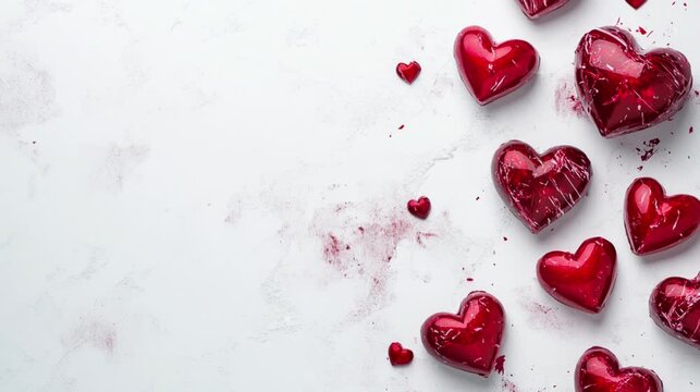 Red love heart shape crystal ornaments for Valentine Day, Mother's Day video footage copy space white background.