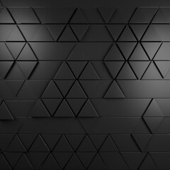Obraz premium Futuristic, High Tech, dark background, with a triangular block structure. Wall texture with a 3D triangle tile pattern. 3D render