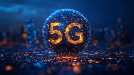 Glowing 5G Towers Illuminating the Futuristic Cityscape of Communication Technology