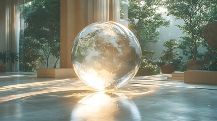 Holographic Globe Spinning in Modern Office Symbolizing Remote Global