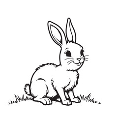 rabbit and carrot line art on white background 