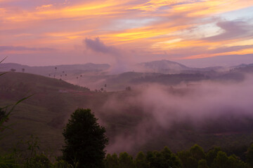 A famous viewpoint for the sea of ​​mist in the morning in winter and rainy season, Wat Kong Niam, located behind Wat, Khao Kho, Phetchabun.