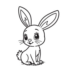 rabbit and carrot line art on white background 