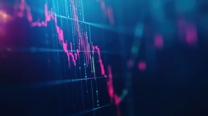 A dynamic financial investment chart with multiple trend lines and candlestick patterns on a deep blue background.
