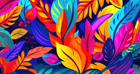 beautiful Abstract colorful floral pattern with birds of paradise and tropical leaves