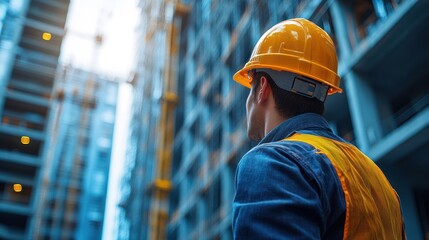 Construction Worker Contemplating Urban Skyline