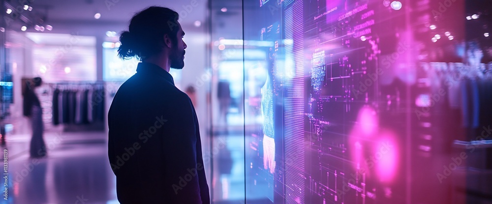 Aufkleber a person interacts with a digital display in a modern retail environment.