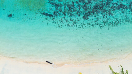 Aerial view of beautiful tropical beach and sea with coconut palm tree - Holiday Vacation concept