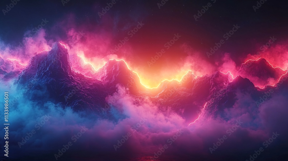 Poster glowing neon frame with soft inner glow in retro 80s inspired vibrant pink and blue hues on isolated