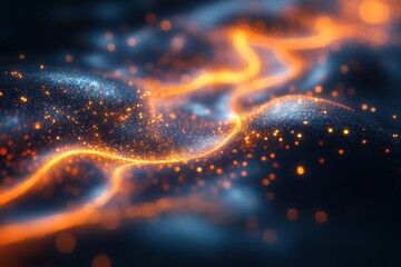 Abstract Glowing Data Streams with Vibrant Shapes and Light Effects in a Dark Background