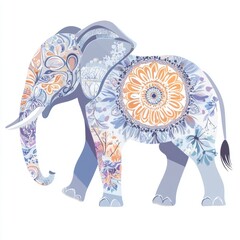 A decorative elephant illustration featuring intricate floral patterns.
