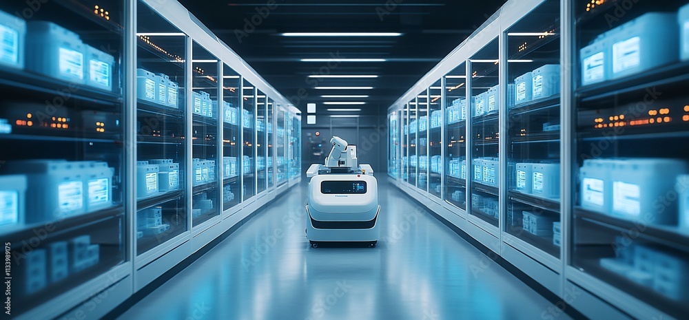 Aufkleber futuristic robotic system in a high-tech storage facility.