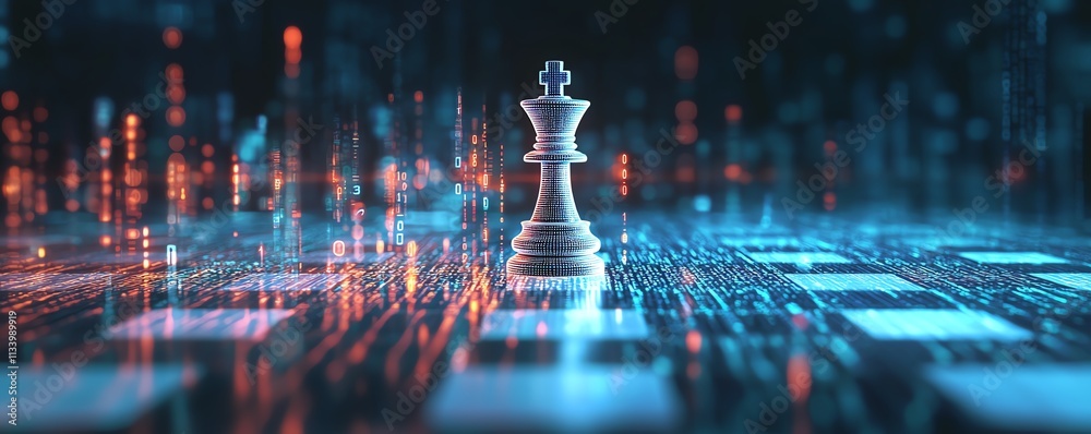 Fototapete a digital leader symbolized by a white chess king, blurred graphics representing change in the digit