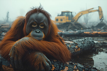 Obraz premium Orangutan clings to dying tree