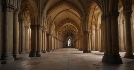 Obraz premium Bayeux Cathedral's interior with stone arches, interior, gothic