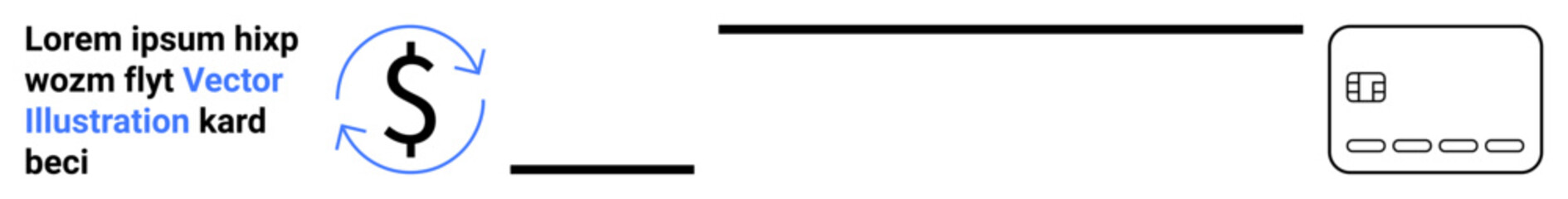Dollar sign encircled by arrows, indicating currency movement, linked to a blank card with a chip. Ideal for finance, banking, money transfer, credit card services, payment gateways, budgeting