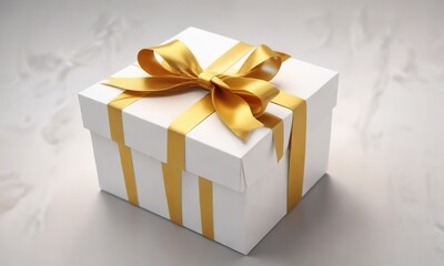 Obraz premium Simple white gift box with a golden ribbon and bow, sophisticated, gift wrap, high quality