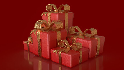 Obraz premium The Red gift box for celebration or holiday concept 3d rendering.