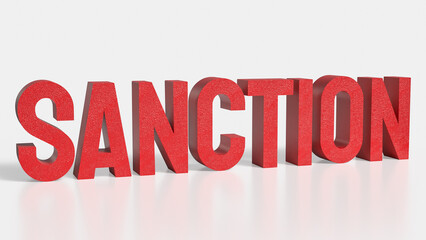The sanction red text on white background 3d rendering.