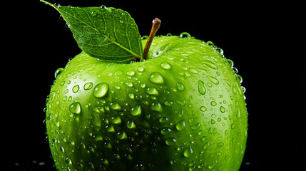 Fresh and Juicy Green Apple with Water Droplets