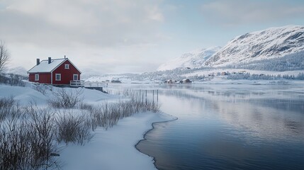 Tranquil Snow-Covered Landscape in Kanstad, Hinnoya, Norway