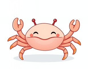 cartoon crab with eyes and legs smiling and holding its arms up.