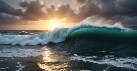 Fototapeta premium Stormy sea with crashing waves and turbulent ocean, rough seas, choppy waters, foamy surf