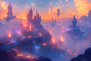 Obraz premium Surreal painting in an abstract art style, showcasing vibrant and beautiful colors that blend seamlessly into a dreamlike composition