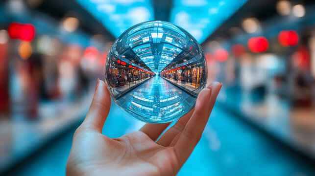 person holding a crystal ball, symbolizing fortune-telling and business forecasting, conveying themes of uncertainty, decision-making, and predicting future success in a corporate context