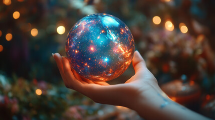 person holding a crystal ball, symbolizing fortune-telling and business forecasting, conveying themes of uncertainty, decision-making, and predicting future success in a corporate context