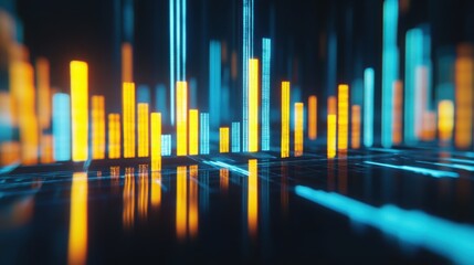 Neon blue and yellow candlestick chart for 2025 overlaid on a holographic neon background.