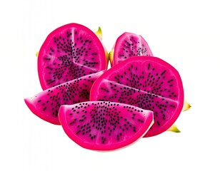 there are four slices of dragon fruit on a white surface.