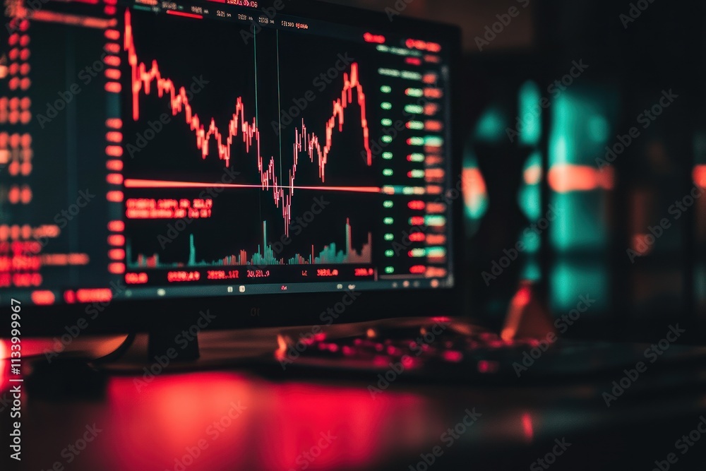 Aufkleber stock market data displayed on a computer screen at night.
