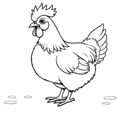 Hen line art on white background