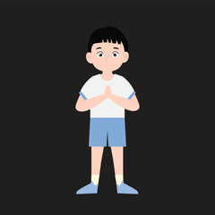 boy training with white and blue sports shirt. with many poses