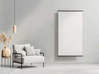 mockup branding preview Concept. Modern minimalist interior featuring a neutral color palette and elegant decor elements.