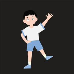 boy training with white and blue sports shirt. with many poses