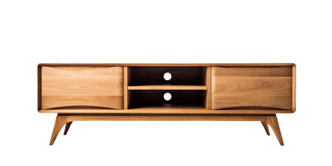 modern wood tv stand isolated on transparent white background, clipping path