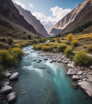 A serene Chenab river flowing through the Himalayan mountains in Spiti valley, Mountains, Mountain Range, Spiti Valley