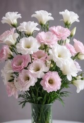 Fototapeta premium a posy of soft pink lavender and white lisianthus, lisianthus, delicate bouquet