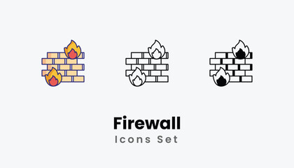 Firewall Icons thin line and glyph vector icon stock illustration