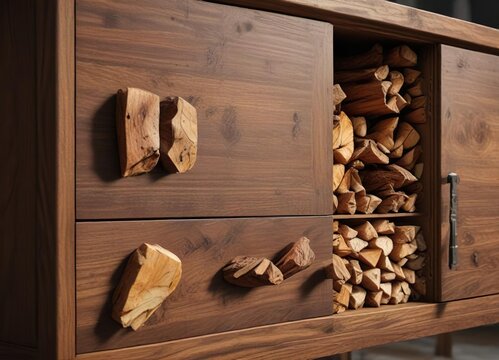 Cabinet ? four ? charbon avec b?ches de bois et pierres, winter warmth, warm ember glow