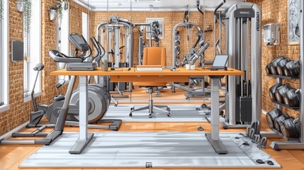 Modern gym interior featuring various fitness equipment and a workout area.