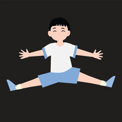 boy training with white and blue sports shirt. with many poses