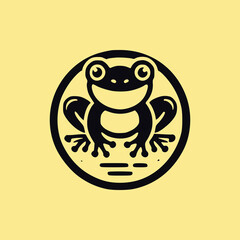 black frog basic logo inspiration, frog logo design template, flat frog logo vector