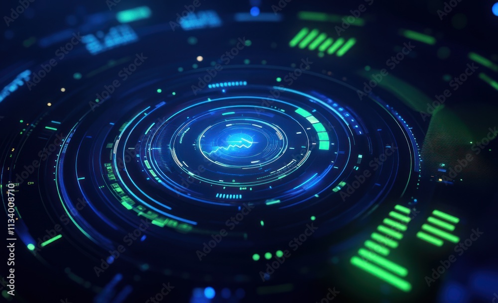 Aufkleber abstract futuristic technology hud interface with glowing blue and green circles and lines.