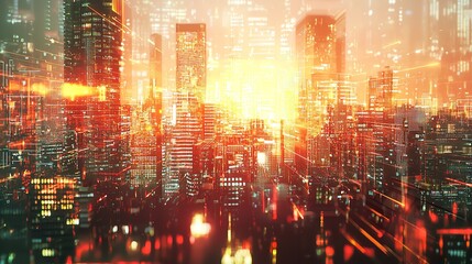 Obraz premium Double Exposure of a Business Graph and Cityscape