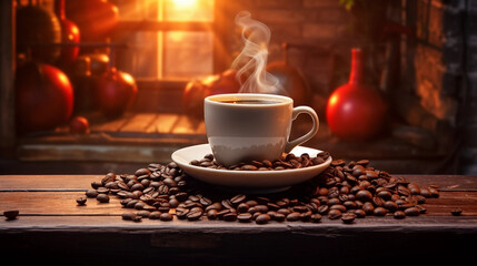 Coffee Cup with Beans on Table