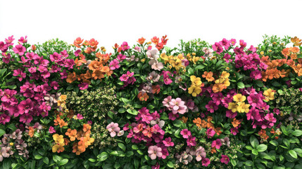 Fototapeta premium Bush or shrub wall in full bloom, filled with bright, vivid flowers isolated on white background