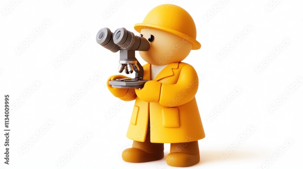 Aufkleber cartoon scientist using microscope.